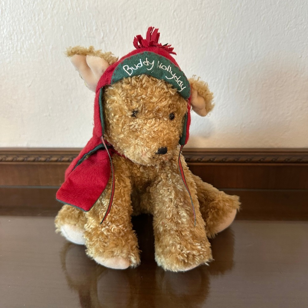 Bunnies By The Bay Buddy Hollyday Plush Dog Hallmark 2002 Christmas Tan Red Hat